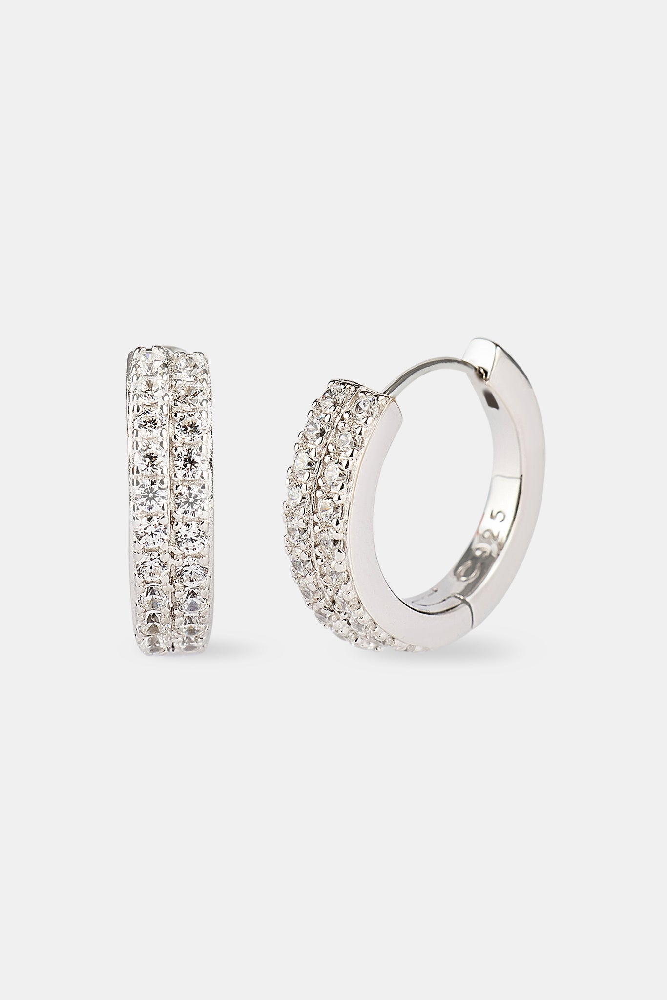 Iced Double Row Hoop Earrings - 10mm - White
